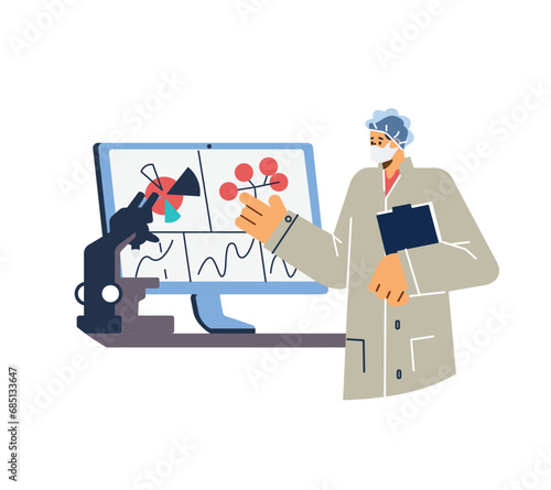 Virologist working in laboratory, vector illustration isolated on white