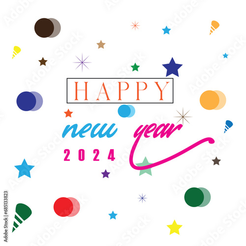 Happy new year 2024 design. With colorful truncated number illustrations. Premium vector design for poster, banner, greeting and new year 2024 celebration. Greeting card Happy New Year 2024. Beautiful