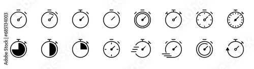 Stopwatch icon set. Timer line icon. Stopwatch symbol. Timer symbol set. Stopwatch illustration. Editable stroke. Vector illustration.