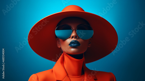 Portrait de femme mode aux lunettes de soleil et chapeau