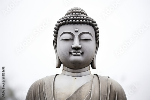 Buddhism. Indian religion of peace, god Buddha in the lotus position prays for world peace. Holy statue worship of all believers