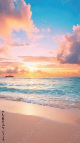 Beautiful tropical beach and sea at sunset time - Holiday Vacation concept. © Art AI Gallery