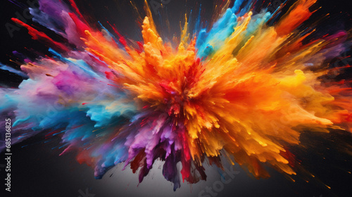 Abstract colorful explosion of paint on a black background .