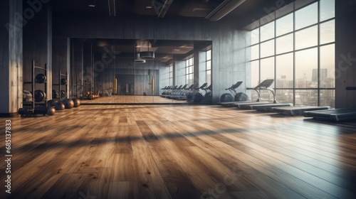 Gym room with wooden floor photo
