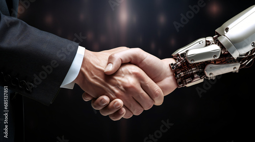 Businessman handshaking an android robot