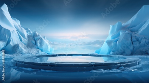 Glacier ice podium for mockup display or presentation of products