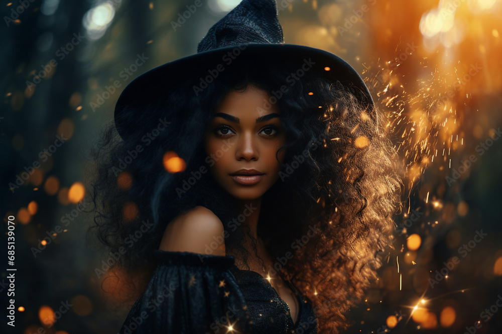 Generative ai image of beautiful witch magician conjures on halloween night Generative ai image of beautiful witch magician conjures on halloween night
