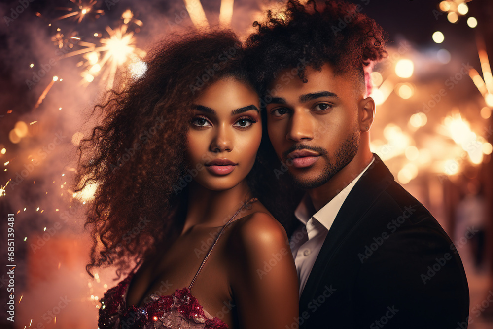 Young couple adorable wife and husband celebrating christmas generative AI image Young couple adorable wife and husband celebrating christmas generative AI image