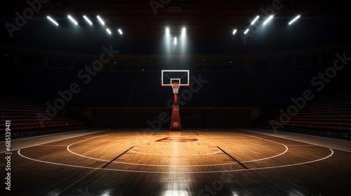 empty basketball arena with dramatic lighting photo