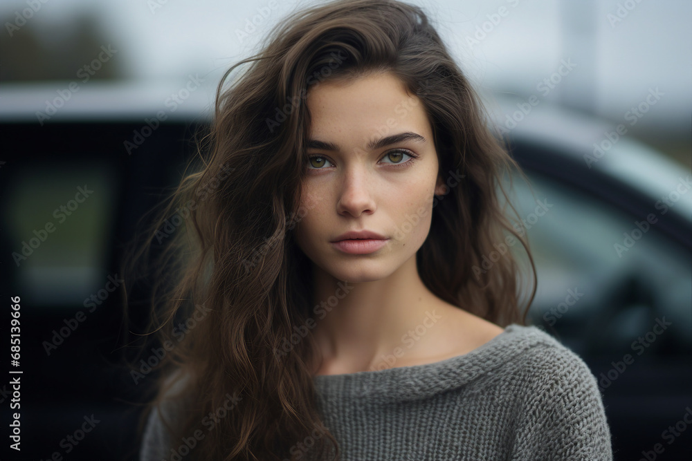 Generative ai portrait of beautiful adorable girl walking in city Generative ai portrait of beautiful adorable girl walking in city