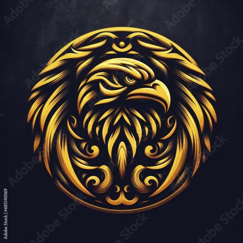 3d eagle logo carving and engraving on dark background