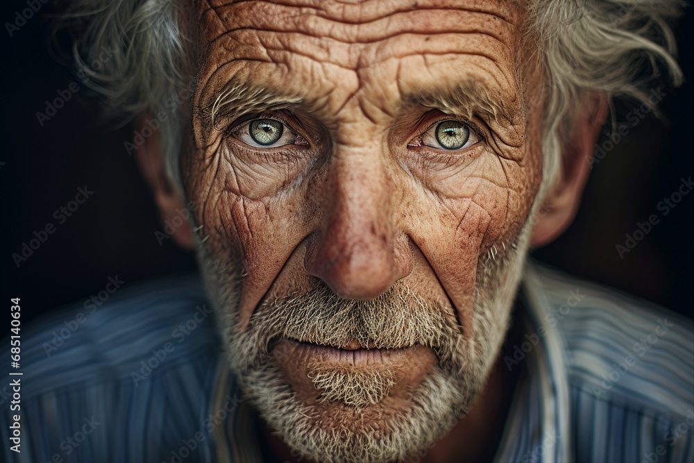 Close up generated ai picture of old elderly upset unhappy man with a wrinkled face living alone Close up generated ai picture of old elderly upset unhappy man with a wrinkled face living alone