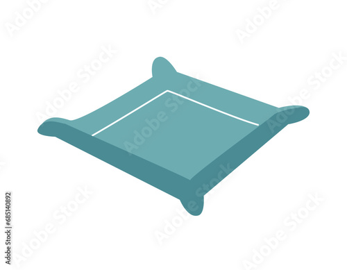 Vector isolated illustration with flat square repotting mat. Foldable plastic carpet is good tool that help to prevent dirt and ground. Garden equipment to change pots, replant flowers and save clean