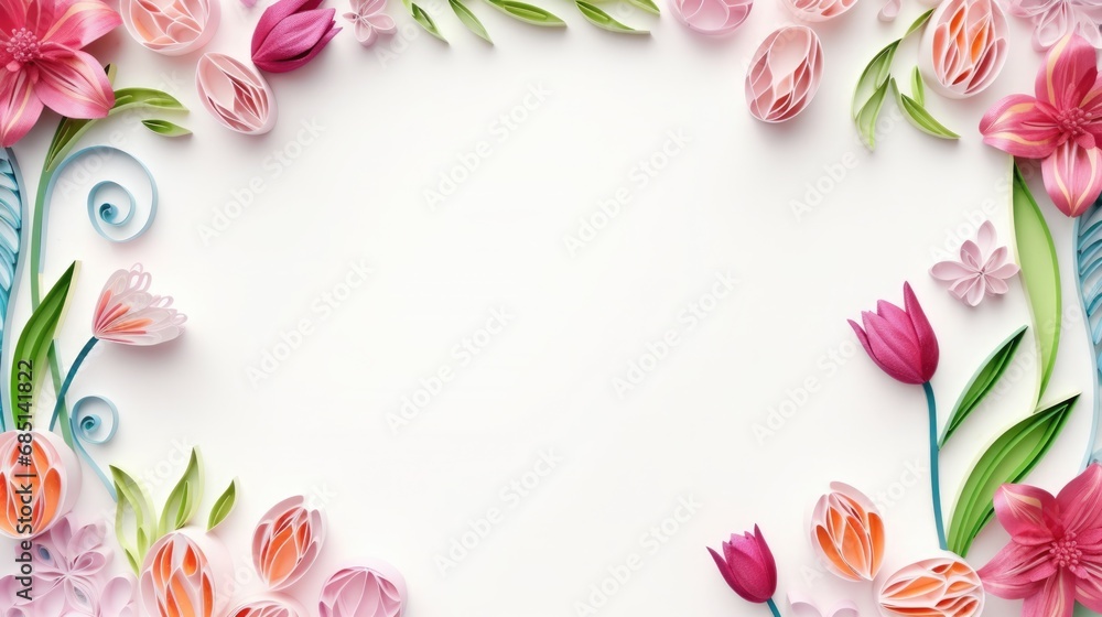 floral border frame in quilling technic, Easter illustration with copy space,sales banner