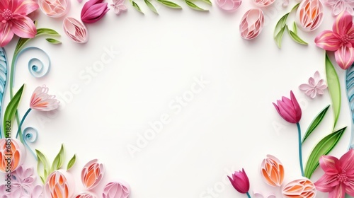 floral border frame in quilling technic  Easter illustration with copy space sales banner