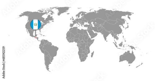 Pin map with Guatemala flag on world map. Vector illustration. photo