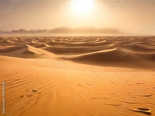 A barren and unforgiving desert landscape, a harsh and desolate expanse extends as far as the eye can see. 