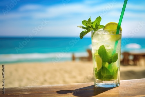 fresh mojito summer cocktail on a tropical sunny beach