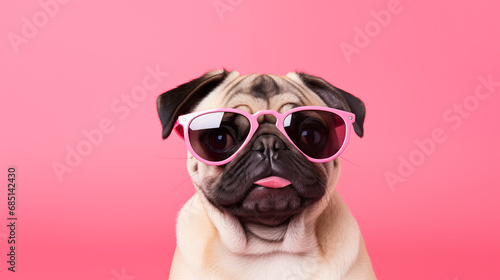 Funny pug with glasses. © Анастасия Козырева