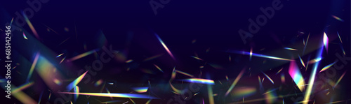 Rainbow light rays, lens flare, reflection effect from crystal, glass or gem. Background material reflection of light glitter.	