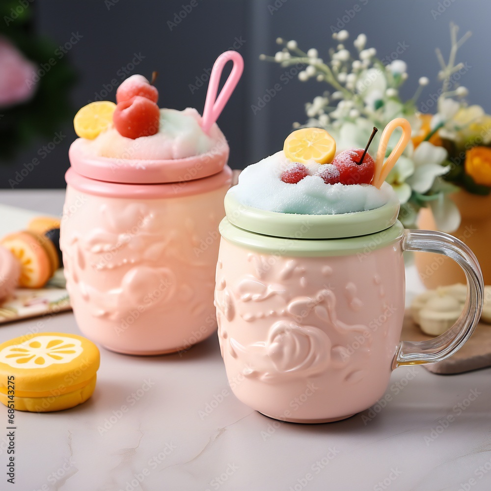 Pink hot chocolate with whipped cream and marshmallows.