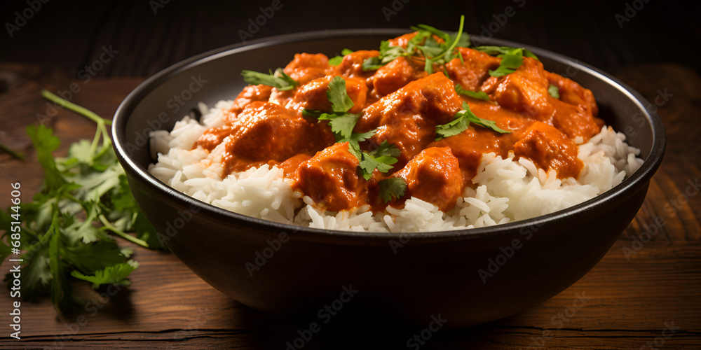  of chicken tikka masala with warm and spicy sauce served over rice created,Sensational Chicken Tikka Masala Delight Over Rice