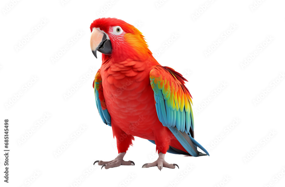 Red and yellow macaw, parrot on transparent background