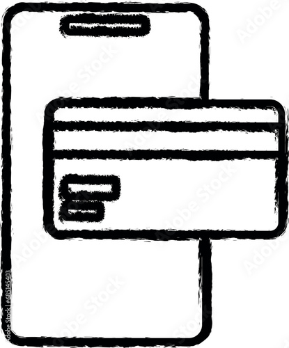 credit card in smart phone vector icon in grunge style
