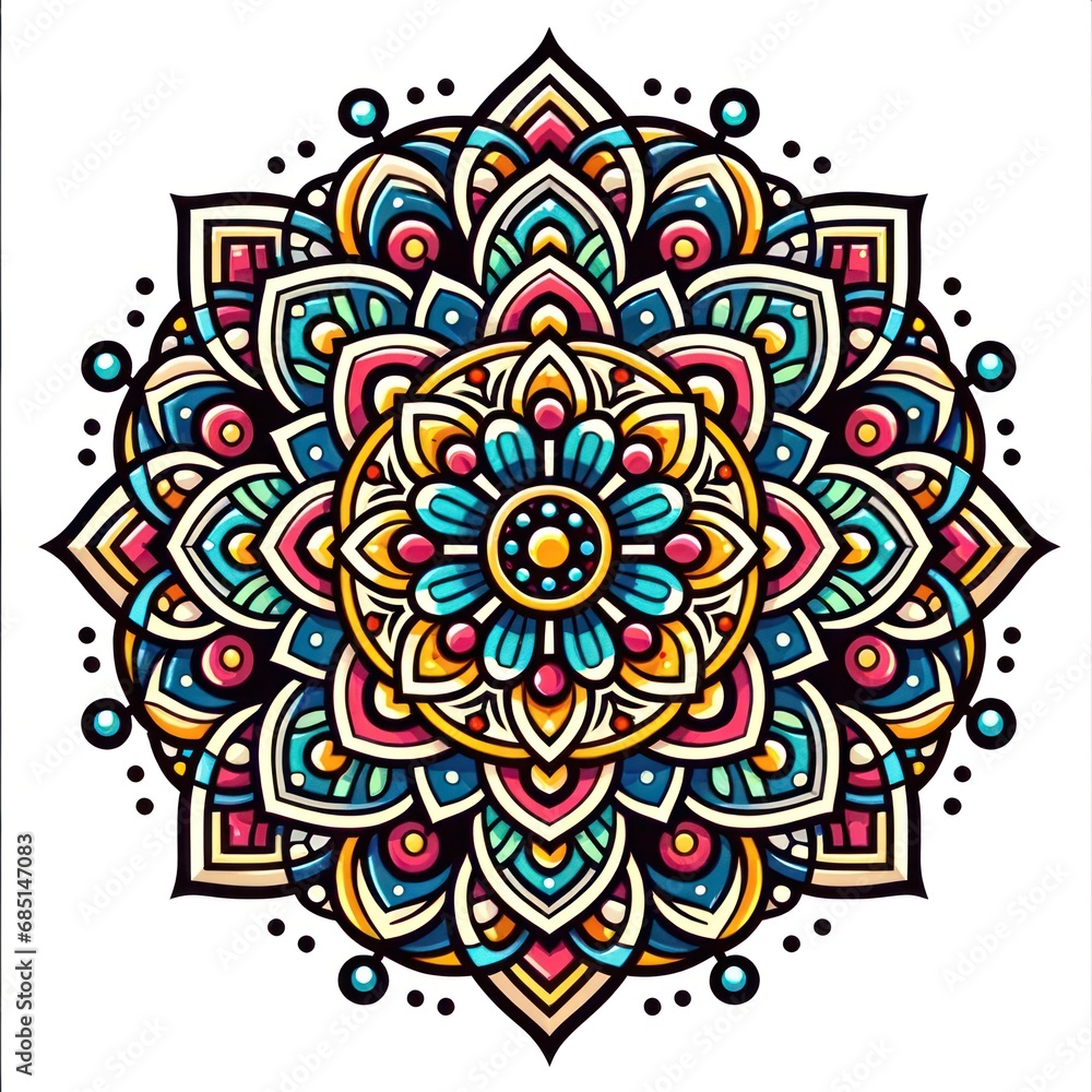 A beautifully detailed and colorful mandala with intricate patterns, perfect for decor and mindfulness A beautifully detailed and colorful mandala with intricate patterns, perfect for decor and mindfulness