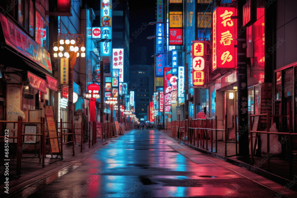 Fototapeta premium Night street view of Shinjuku, Tokyo, Japan in vintage style.
