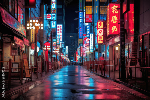 Night street view of Shinjuku, Tokyo, Japan in vintage style.