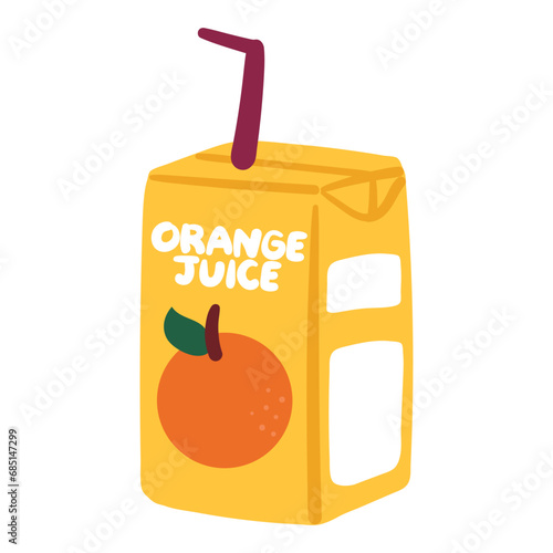 hand drawing cartoon orange juice carton. cute beverage sticker