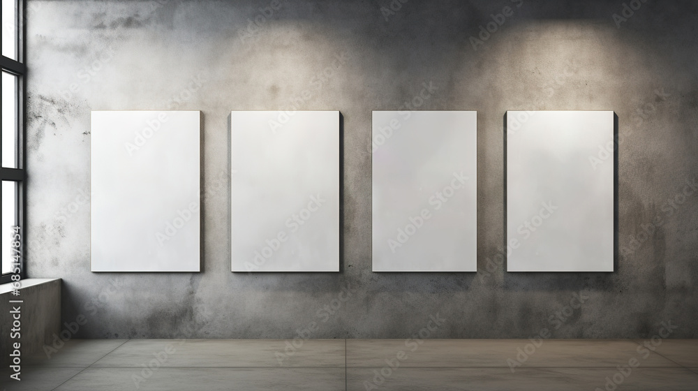 Generative AI, set of four posters mock up, blank minimalistic background, artwork template