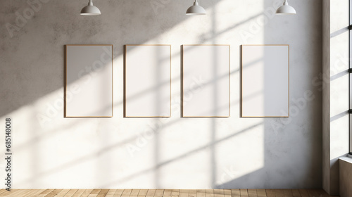 Generative AI, set of four posters mock up, blank minimalistic background, artwork template