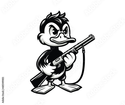 Cartoon Duck with Shotgun Vector