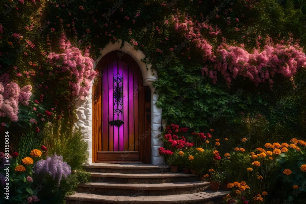 Entrance door with flowers Entrance door with flowers