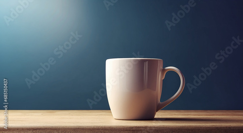 A realistic Coffee Mug advertisement background with space for text at the side - AI Generative