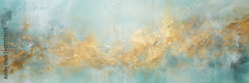 Abstract watercolor paint background by teal color blue and green and glistering gold with liquid fluid texture for background or banner with space for text. photo