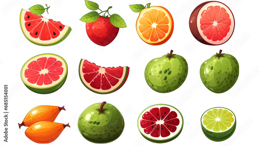 Set of Various Fruits Isolated on Transparent or White Background, PNG Set of Various Fruits Isolated on Transparent or White Background, PNG