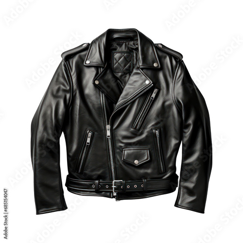 Black Leather Motorcycle Jacket Isolated on Transparent or White Background, PNG