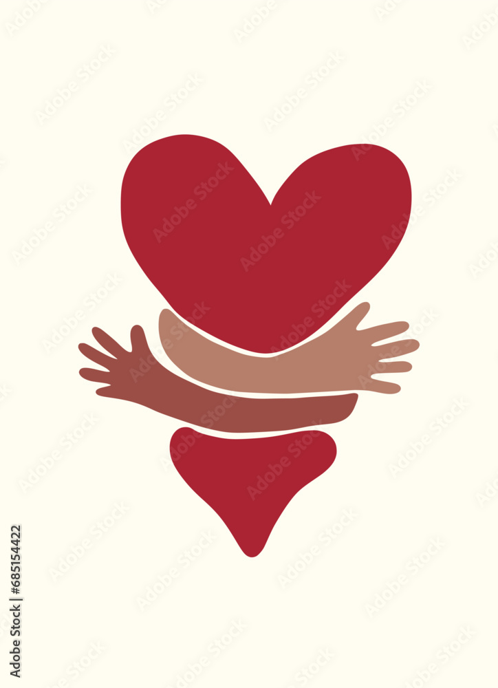 Hand hugging a heart with both hands. Organic doodle shapes matisse ...