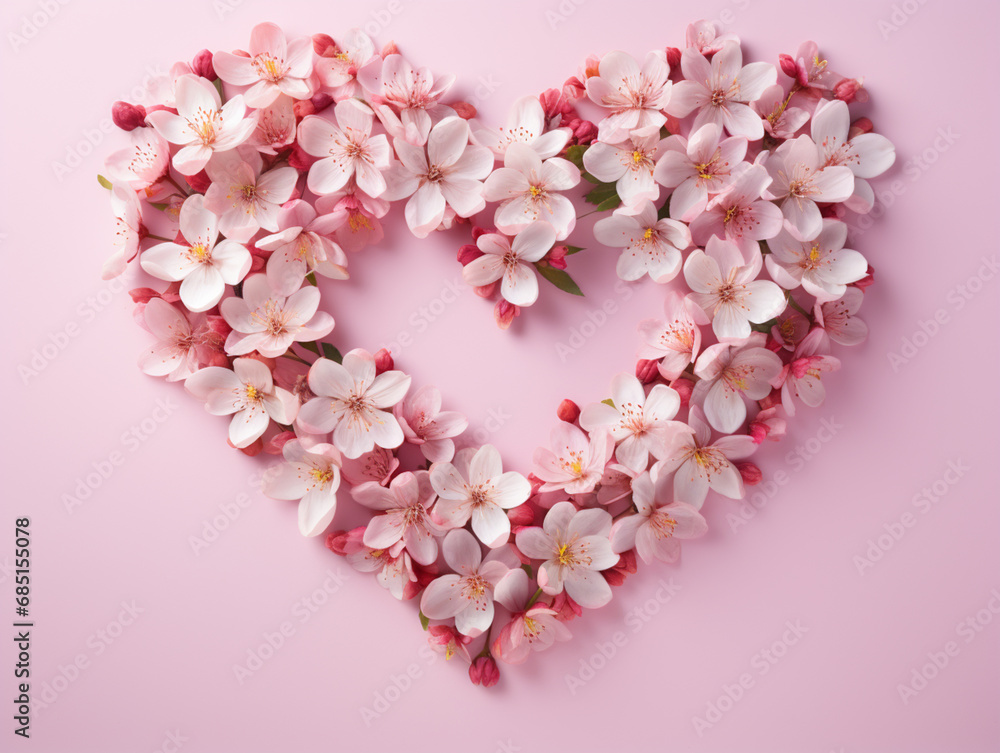Floral heart shape border with flower paper heart on pink background for Valentines, Women, Mother Day greeting invitation graphic design. In Love. Floral heart shape border with flower paper heart on pink background for Valentines, Women, Mother Day greeting invitation graphic design. In Love.