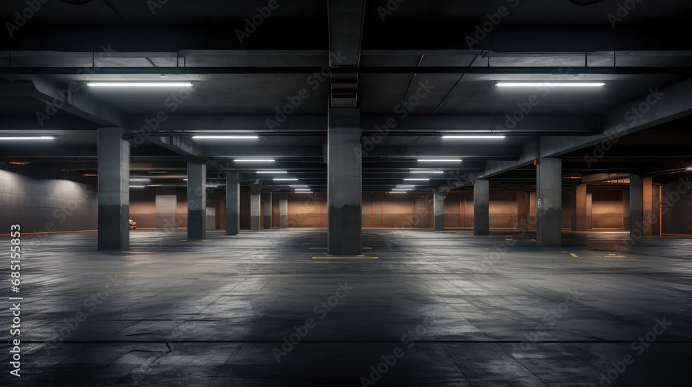 Visualize urban solitude: almost empty parking garage with industrial loft aesthetics.