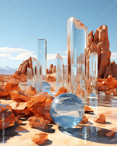 metalic glass object in the real world futuristic render (AI Generated) #685155875