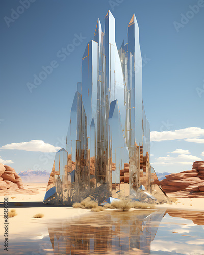 metalic glass object in the real world futuristic render (AI Generated) photo