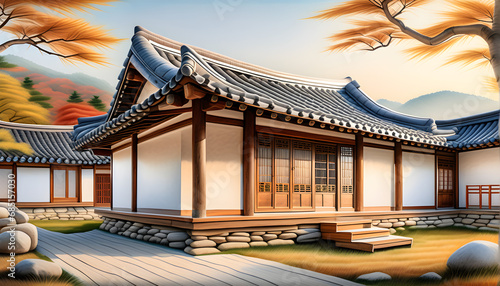 Journey through Korea's Beautiful Traditional Homes: Exploring Hanoks with Unique Designs and Historical Beauty.(Generative AI)