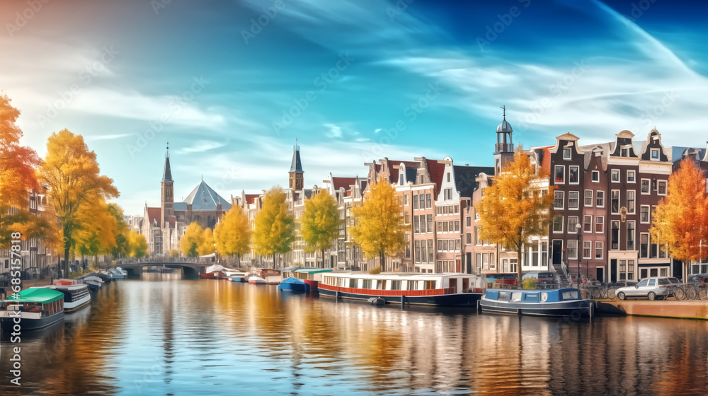 Fototapeta premium Amsterdam city. Famous Dutch channels and great cityscape