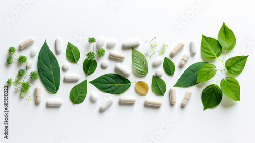 plant capsules and leaves isolate on white background.Generative AI photo