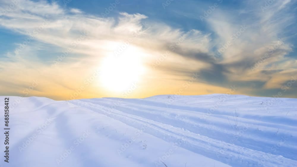 wide snowbound plain at the dramatic sunset time lapse scene wide snowbound plain at the dramatic sunset time lapse scene
