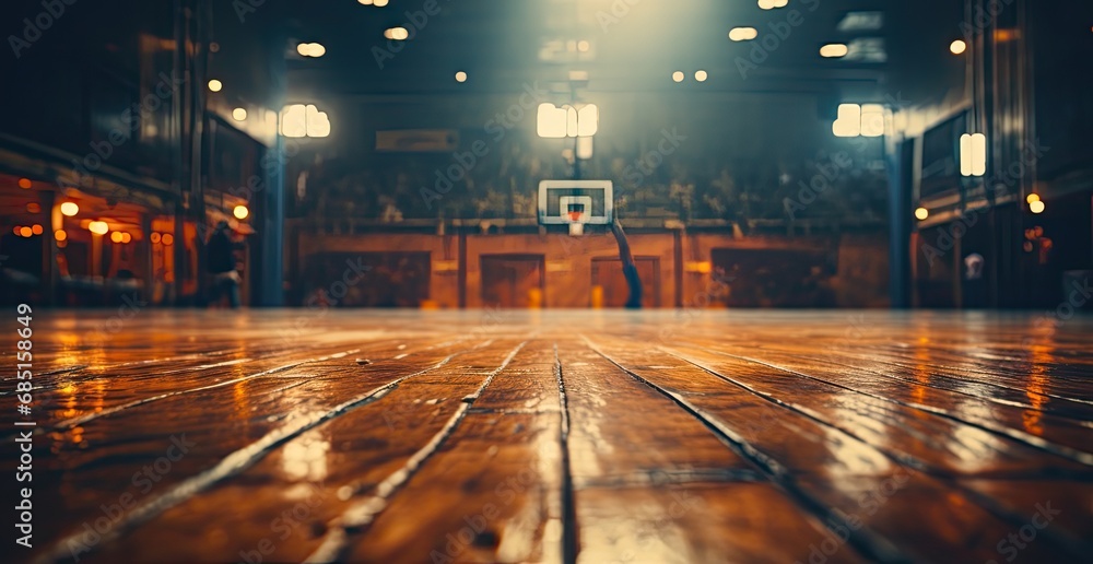 a basketball court has several old hardwood floors - obrazy, fototapety, plakaty 